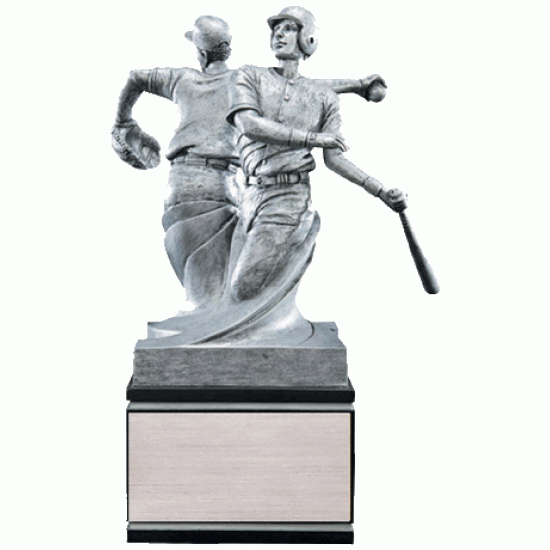 Double Action 9" Resin Sculpture Baseball Trophy Double Action 9" Resin Sculpture Baseball Trophy