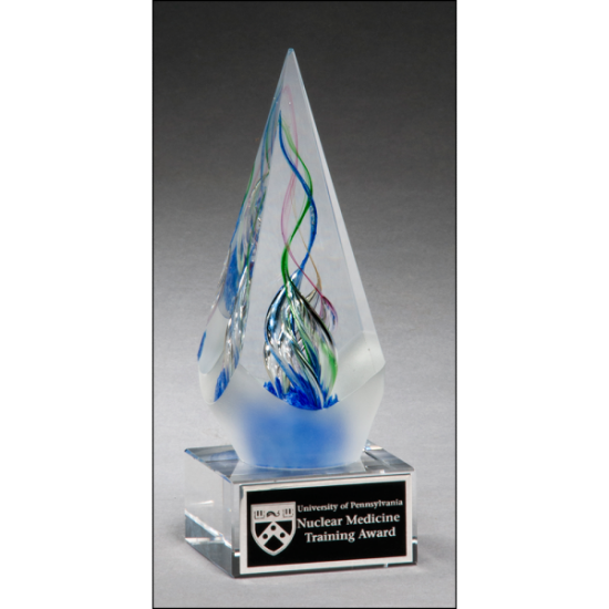 Arrow shaped art glass award with frosted glass accent