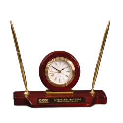 PIANO FINISH DESK CLOCK W/2 PENS