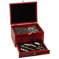 ROSEWOOD FINISH 5 PIECE WINE SET WITH 2 GLASSES