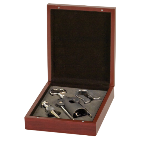 ROSEWOOD FINISH 3 PIECE WINE GIFT SET