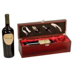 ROSEWOOD FINISH SINGLE WINE BOX WITH TOOLS