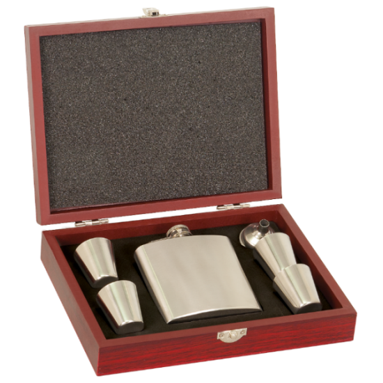 ROSEWOOD FINISH BLACK FLASK SET