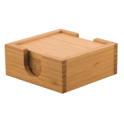 4 SQUARE BAMBOO COASTERS W/BAMBOO HOLDER