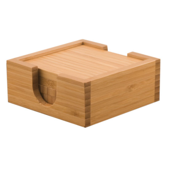 4 SQUARE BAMBOO COASTERS W/BAMBOO HOLDER