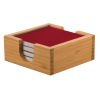 4 RED CERAMIC COASTERS W/BAMBOO HOLDER