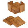 6 SQUARE BAMBOO COASTERS W/BAMBOO HOLDER