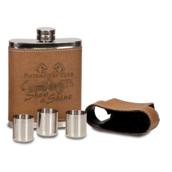 STAINLESS FLASK SET W/LID & 3 GLASSES