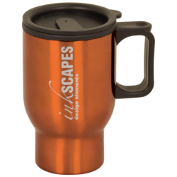 16 OZ ORANGE STAINLESS TRAVEL MUG WITH HANDLE