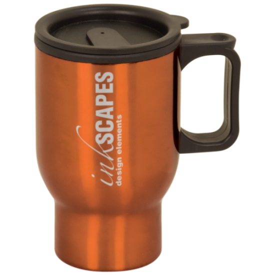 orange travel mug with handle