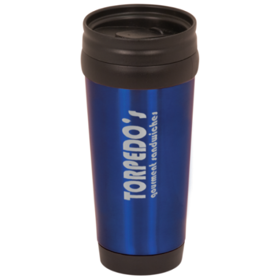 14 OZ BLUE STAINLESS TRAVEL MUG WITHOUT HANDLE