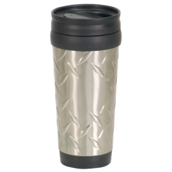 14 OZ SILVER DIAMOND PLATE TRAVEL MUG