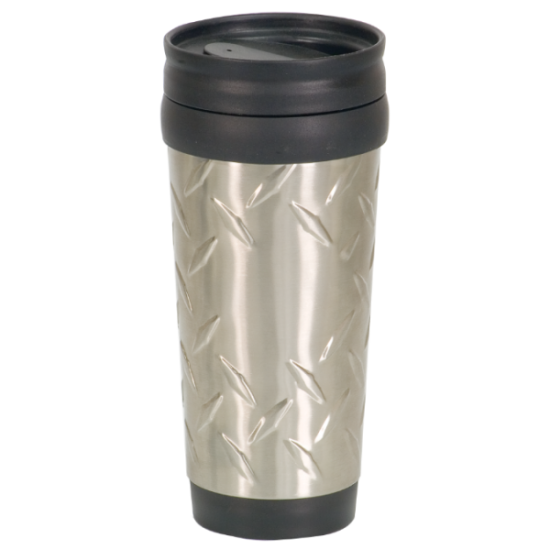 14 OZ SILVER DIAMOND PLATE TRAVEL MUG