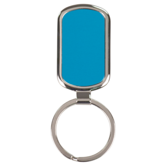 BLUE RECTANGLE LASERABLE METAL KEYCHAIN