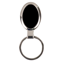 BLACK OVAL LASERABLE METAL KEYCHAIN