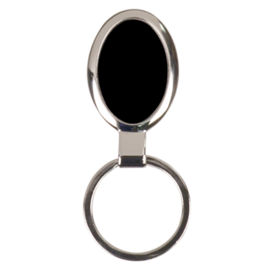 BLACK OVAL LASERABLE METAL KEYCHAIN