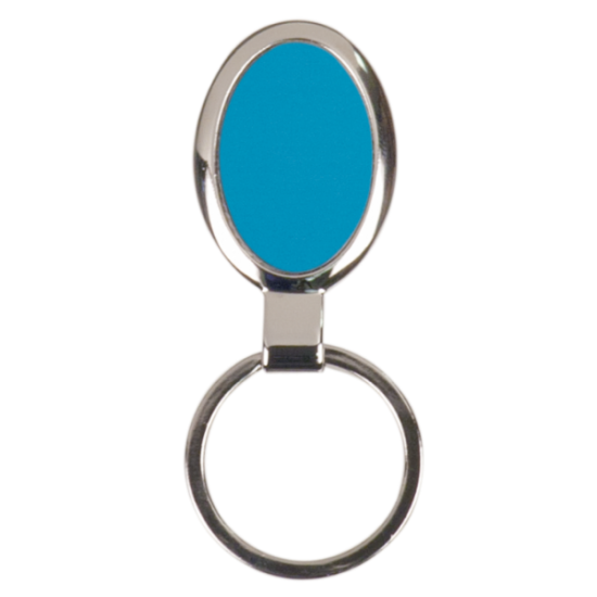 BLUE OVAL LASERABLE METAL KEYCHAIN