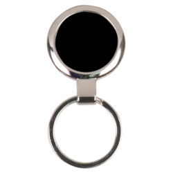 BLACK ROUND LASERABLE METAL KEYCHAIN