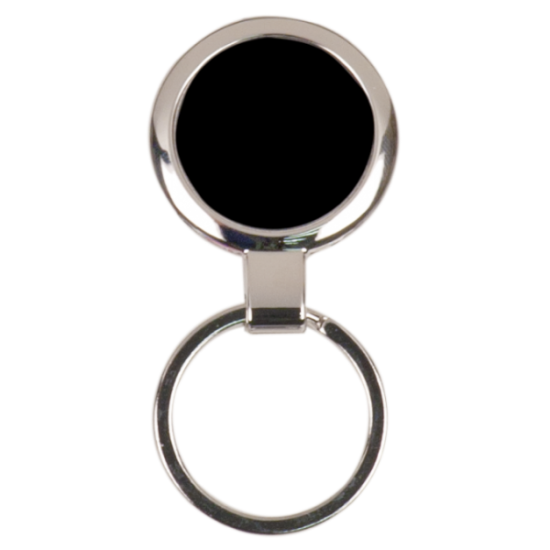 BLACK ROUND LASERABLE METAL KEYCHAIN