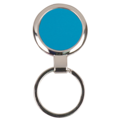 BLUE ROUND LASERABLE METAL KEYCHAIN