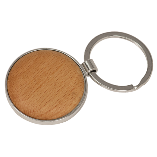 ROUND SILVER/WOOD KEY CHAIN