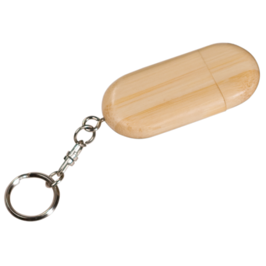 4GB ROUNDED KEY CHAIN BAMBOO FLASH DRIVE