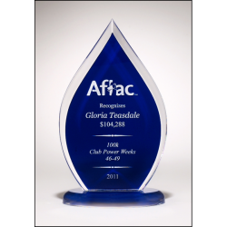 Flame Series clear acrylic award with blue silk screened back