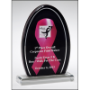 Breast cancer awareness acrylic. Pink ribbon against a black background with a mirror silver border