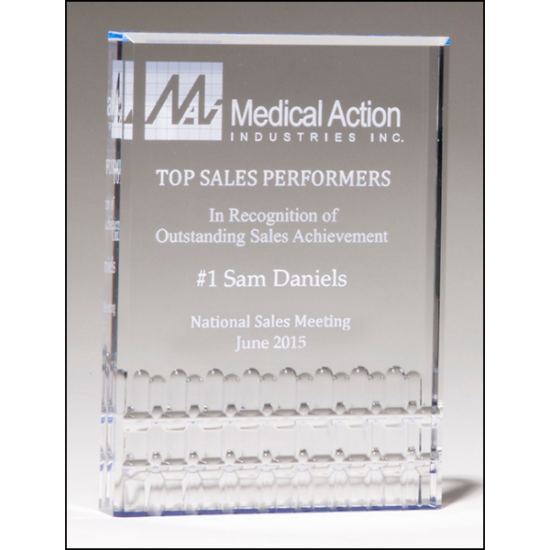 Classic Series freestanding clear acrylic award with blue highlights