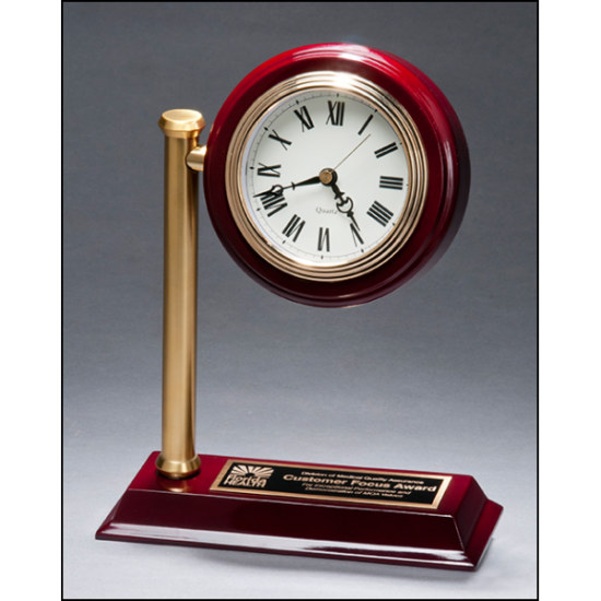 Rail station style desk clock on rosewood finish high gloss base