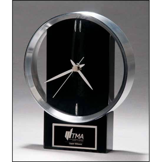 Modern Design Clock brushed silver bezel on black high gloss base