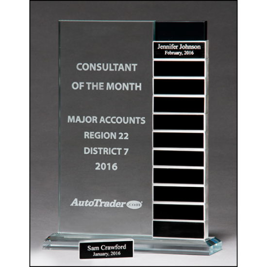Jade glass award with 12 individual aluminum blocks - Perfect for monthly recognition or milestone awards