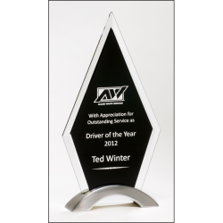 Diamond Series Award featuring a beveled glass upright on a brushed silver aluminum base.