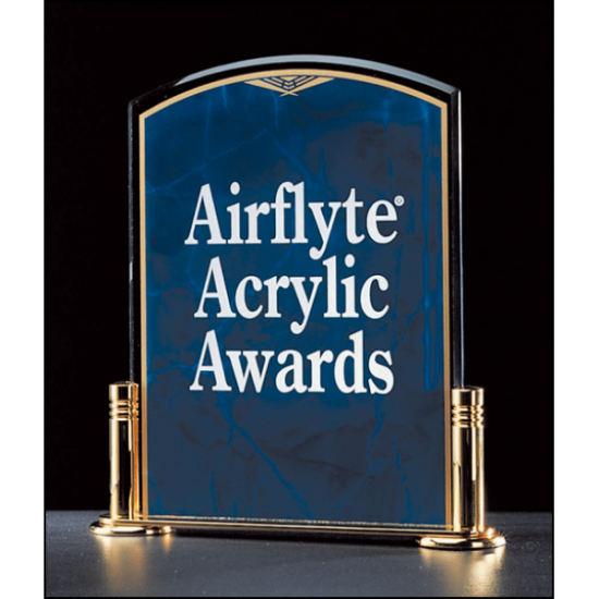 Airflyte Marble Design Series 3/16" thick sapphire acrylic award on a gold metal base with columns