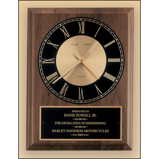 American walnut vertical wall clock with round face