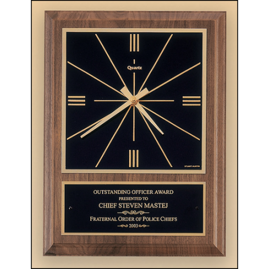 American walnut vertical wall clock with square face