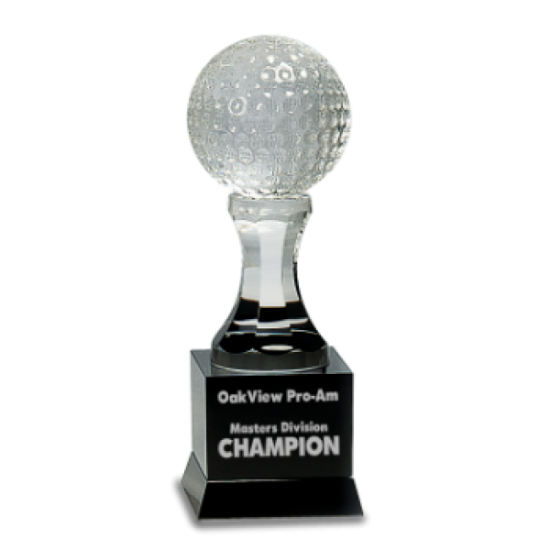 Crystal Golf Ball On Black Pedestal