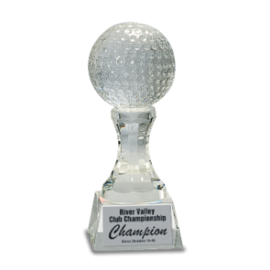 Crystal Golf Ball On Clear Pedestal