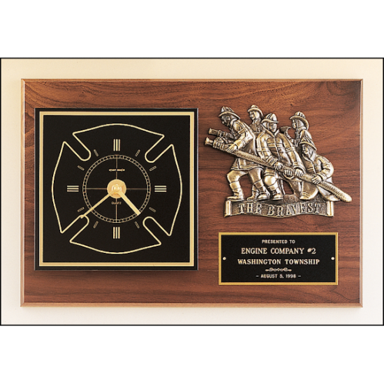 Firematic award with antique bronze finish casting and clock.