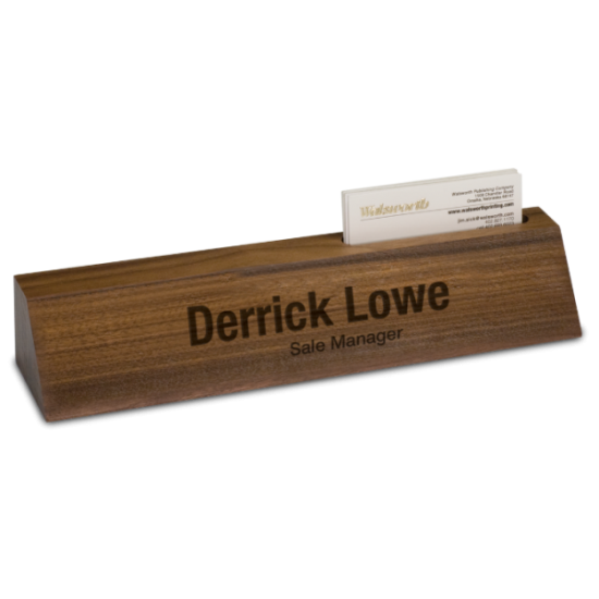 GENUINE WALNUT DESK WEDGE WITH BUSINESS CARD HOLDER