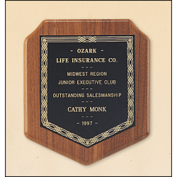 American walnut plaque with a black brass plate