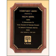 Solid American walnut plaque with a black brass plate with printed border