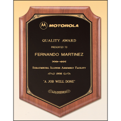 Solid American walnut plaque with a black brass plate with printed border