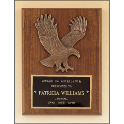 American walnut plaque with a sculptured relief eagle casting