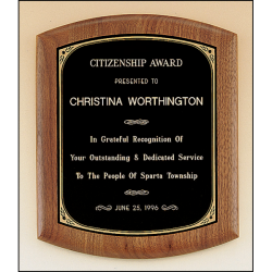 Solid American walnut plaque with a black brass plate with printed border.