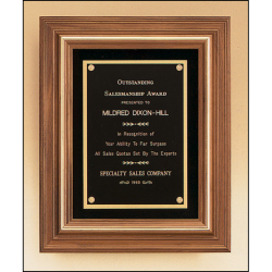 Solid American walnut framed plaque with gold trim and choice of velour background