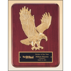 Rosewood stained piano finish Airflyte plaque with goldtone finish sculptured relief eagle casting