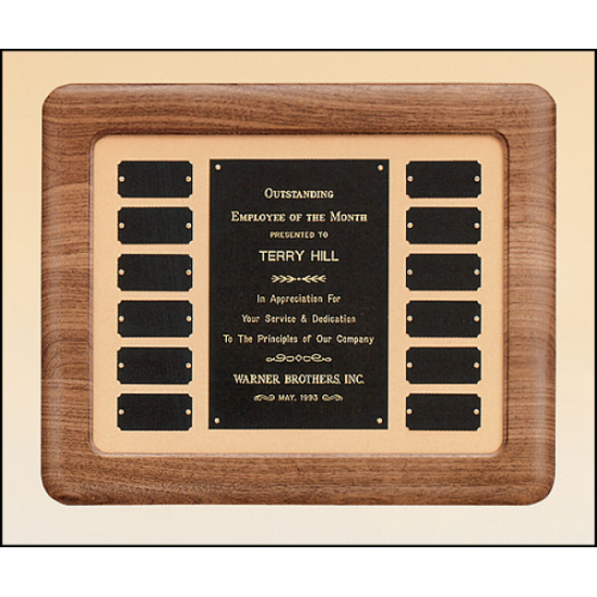 Solid American walnut Airflyte frame perpetual plaque Tan velour background 
