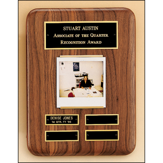 Solid American walnut perpetual plaque with photograph holder