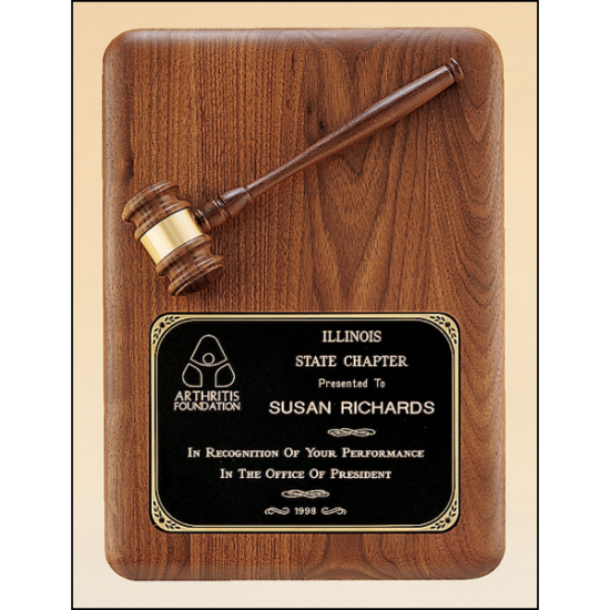 American walnut plaque with walnut gavel.